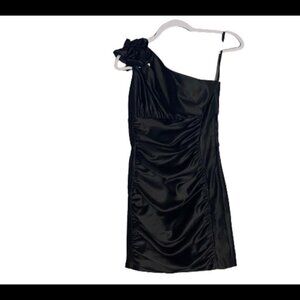 Gunne Sax Jessica McClintock Black Ruched One Shoulder Dress